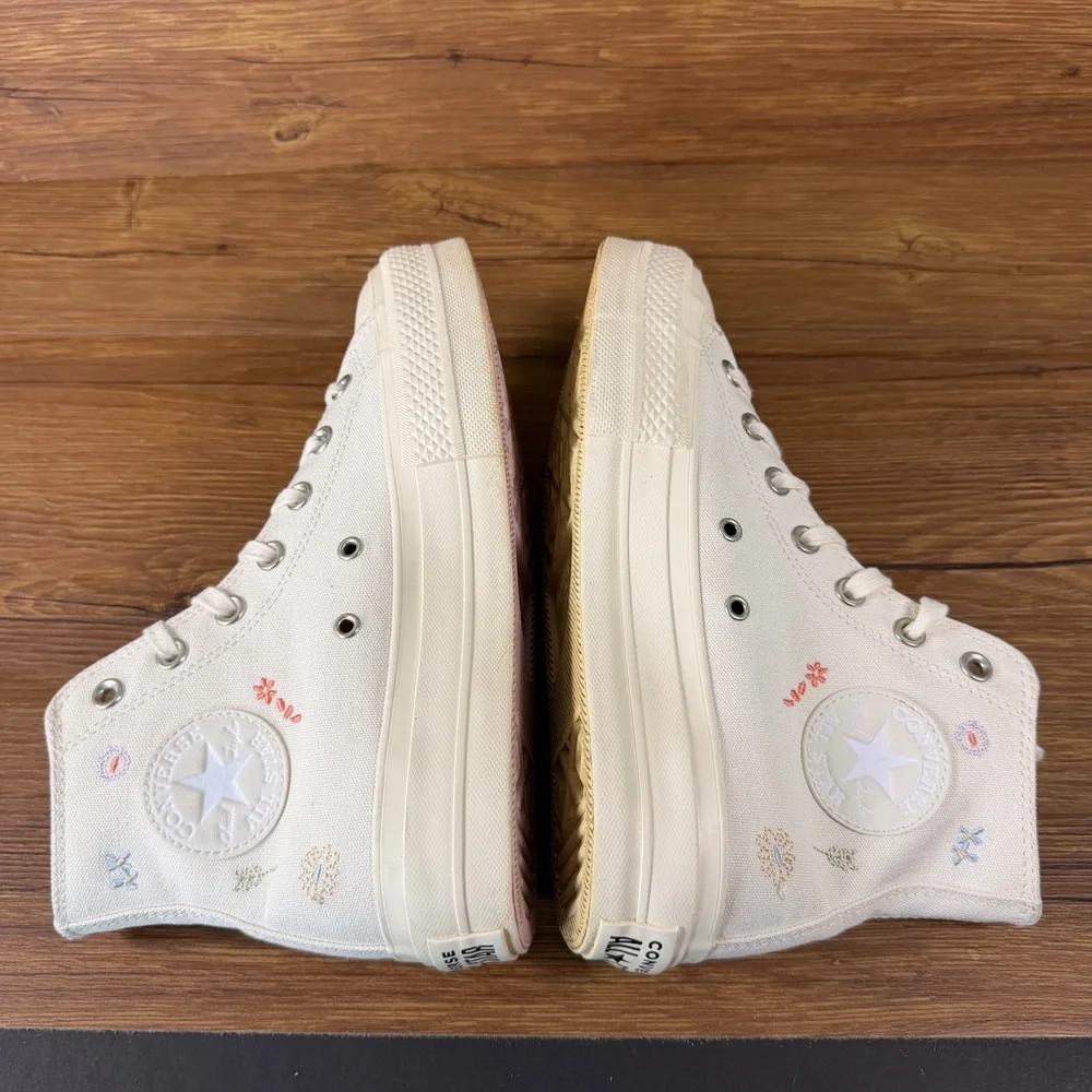 Converse All Star Lift Hi Floral Platform Sneaker Womens 7.5 Shoes Flowers - Picture 3 of 10